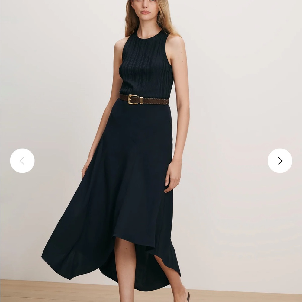 Veronica Beard Thalissa Navy High-Low Midi Dress